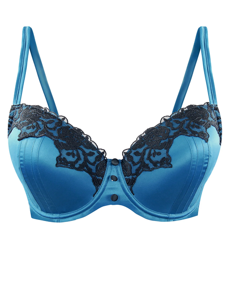 Women'secret non padded lace and microfiber V wire detail balconette bra in  blue