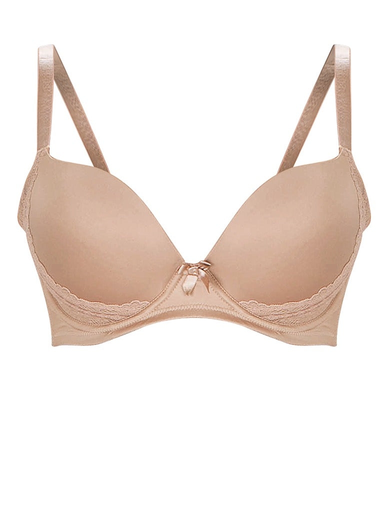 M&S NUDE SMOOTH CUP UNDERWIRE PADDED PLUNGE T SHIRT BRA SIZE 32D